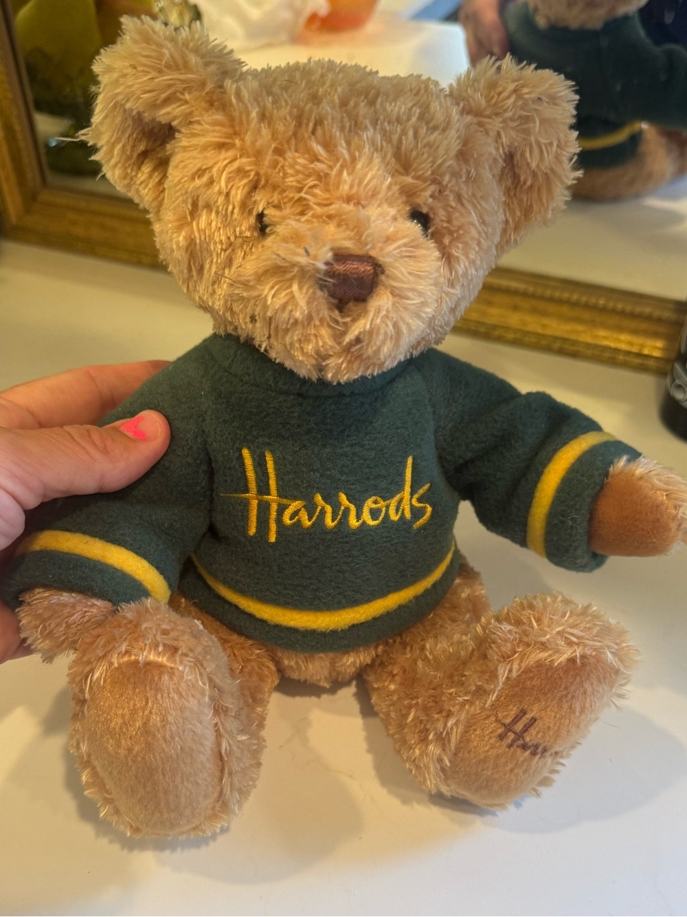 Harrods Brown Teddy Bear with Green and Yellow Sweater